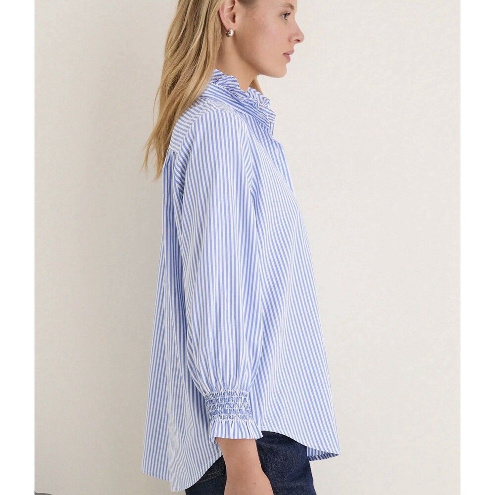 Tuckernuck Teagan Popover Blouse in White And Blue Striped. Size M. - Picture 10 of 10